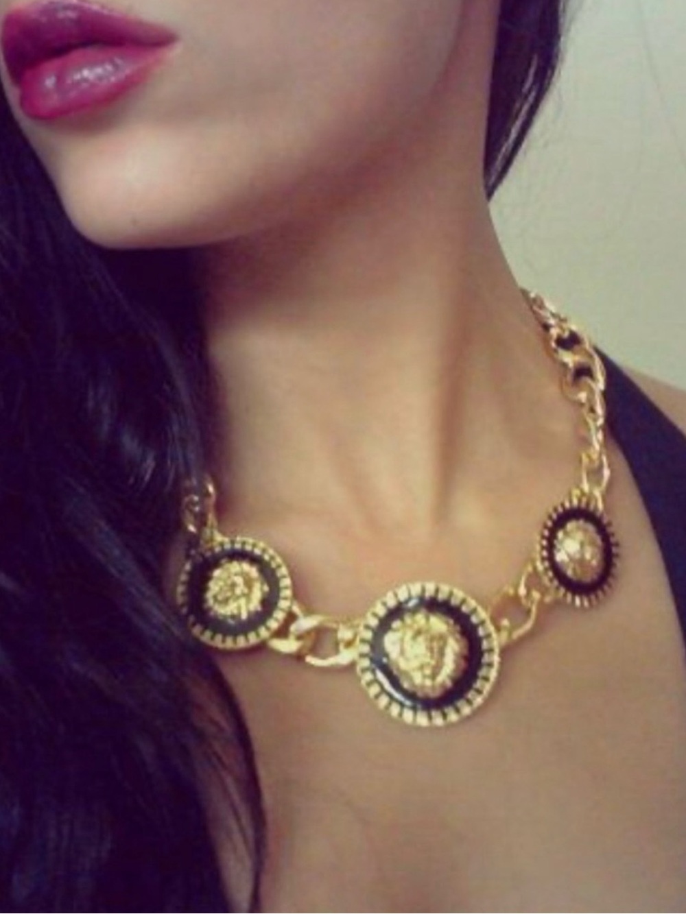 New Designer Inspired Golden Lion Head Medallion Pendant Cuban Chain Necklace